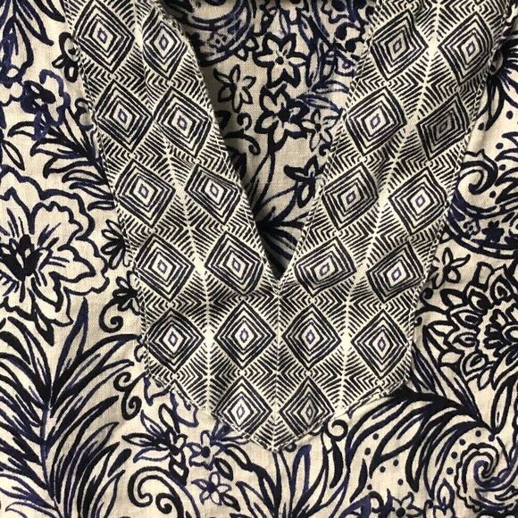 sigrid olsen 100% linen size medium tunic top paisley boho print blue summer - Picture 4 of 8